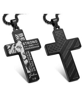 Stainless Steel Cross Necklace for Men American Flag Pendant Chain Christian